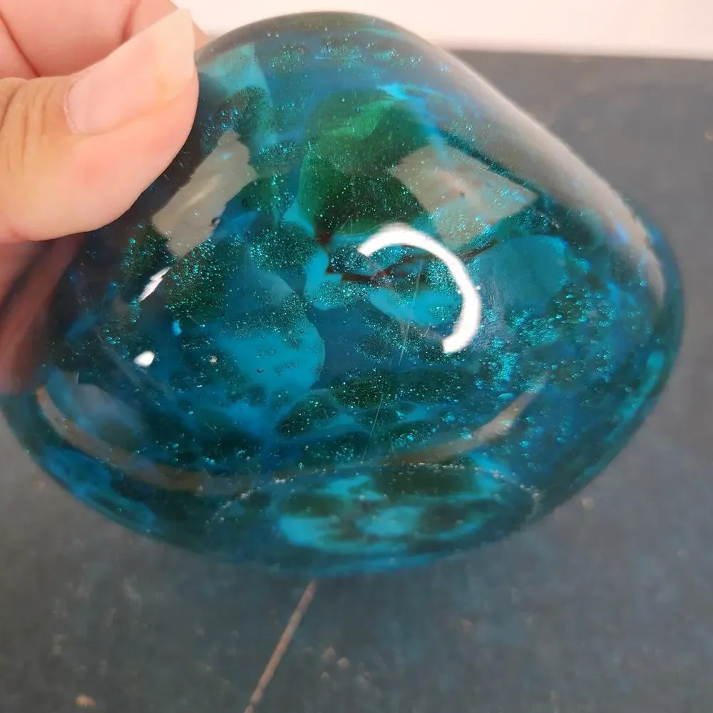 VTG Murano Tutti Frutti Blue Bowl Ashtray Trinket Dish Holder Home Decor